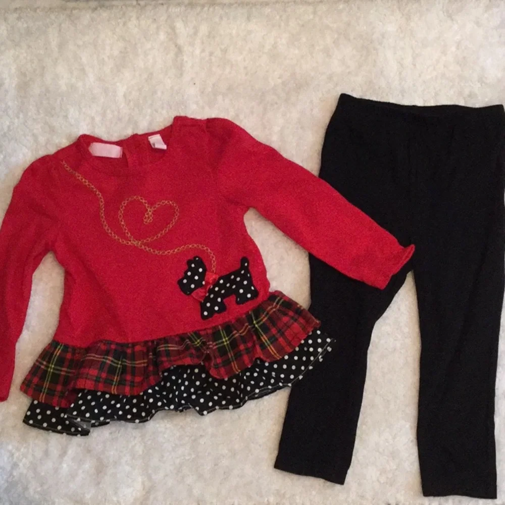Red Girls' Matching Set with Black Leggings